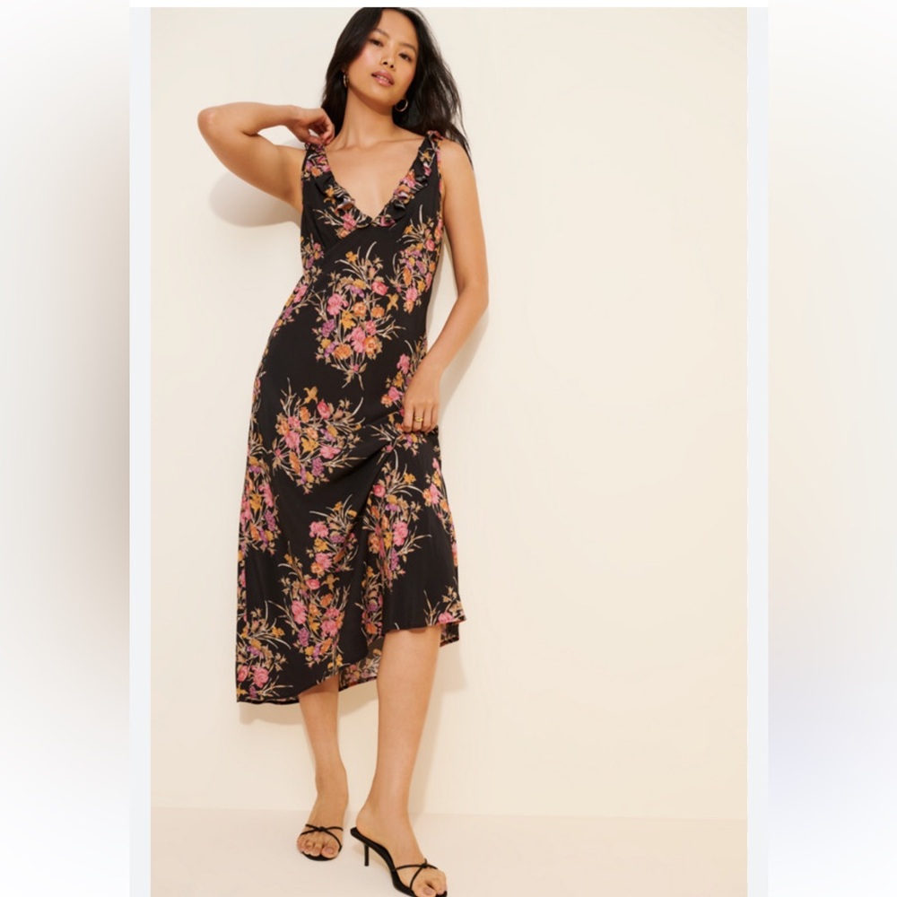 EUC Jump Floral Black Midi Dress. Size Small